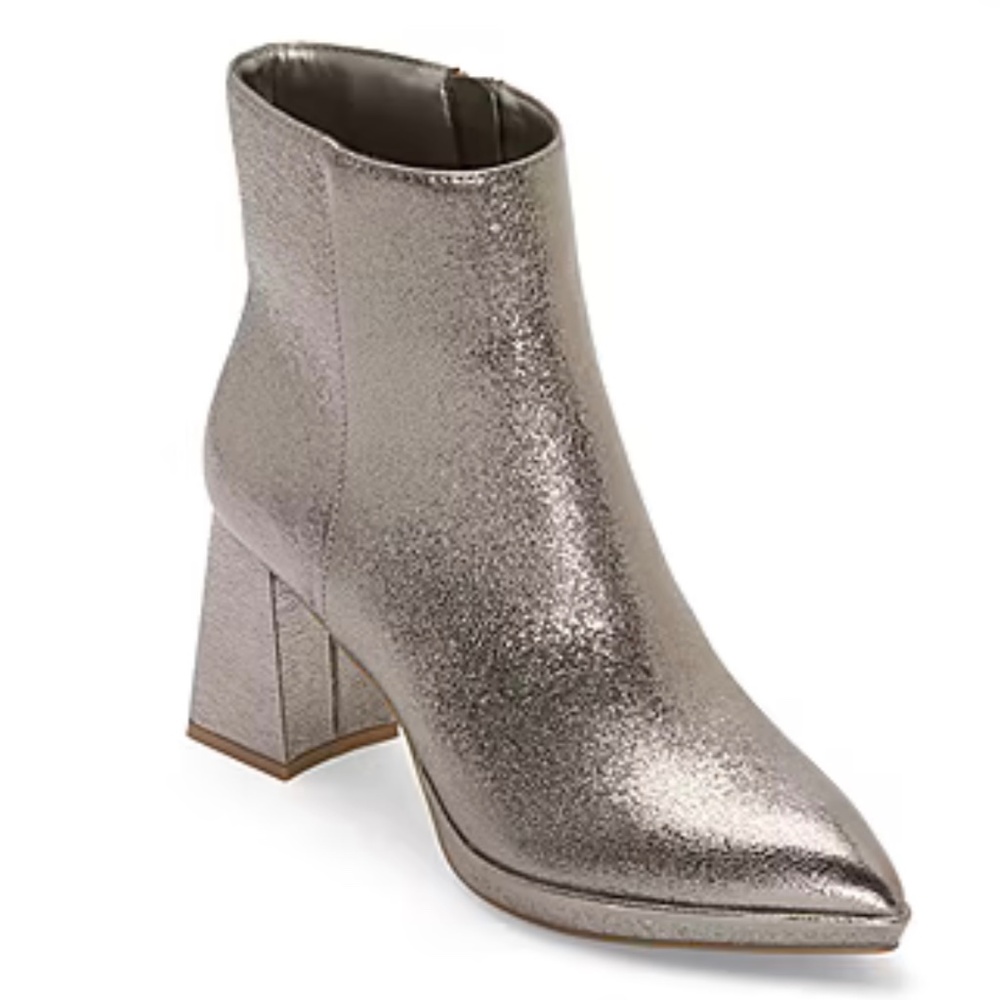 Funky Silver (Pewter) Worthington Womens Bannow Flared Heel Booties 7.5 QUICK SH